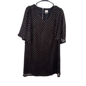 GOOD HART Matilda Jane Black Gold‎ Polka Dot Flutter Sleeve V Neck Dress XS